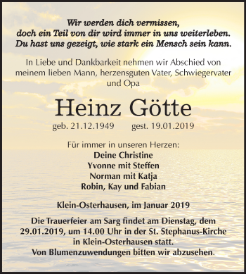 Traueranzeige von Heinz Götte von Mitteldeutsche Zeitung