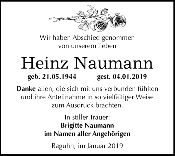 Traueranzeige von Heinz Naumann von Mitteldeutsche Zeitung Bitterfeld