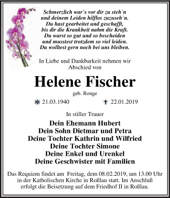 Traueranzeige von Helene Fischer von WVG - Wochenspiegel Dessau / Köthen