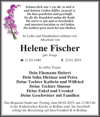 Traueranzeige von Helene Fischer von Mitteldeutsche Zeitung Dessau-Roßlau