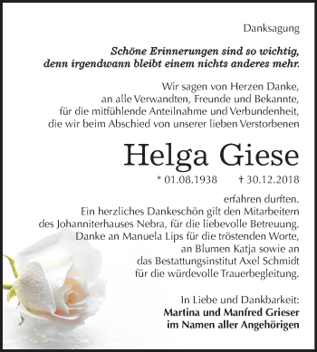Traueranzeige von Helga Giese von Mitteldeutsche Zeitung