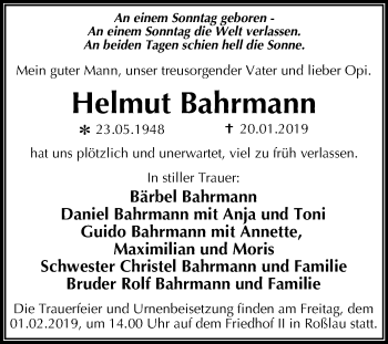 Traueranzeige von Helmut Bahrmann von Mitteldeutsche Zeitung Dessau-Roßlau