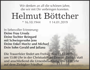 Traueranzeige von Helmut Böttcher von WVG - Wochenspiegel Dessau / Köthen