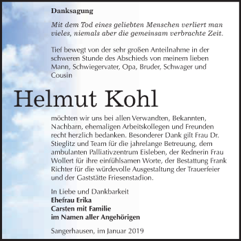 Traueranzeige von Helmut Kohl von Super Sonntag SGH Mansf. Land