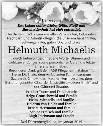 Traueranzeige von Helmuth Michaelis von Mitteldeutsche Zeitung Merseburg/Querfurt