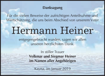 Traueranzeige von Hermann Heiner von Super Sonntag Zeitz