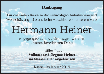 Traueranzeige von Hermann Heiner von Mitteldeutsche Zeitung