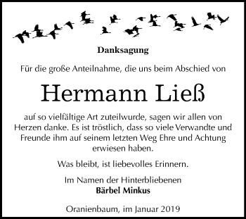 Traueranzeige von Hermann Ließ von Mitteldeutsche Zeitung