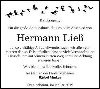 Traueranzeige von Hermann Ließ von WVG - Wochenspiegel Wittenberg