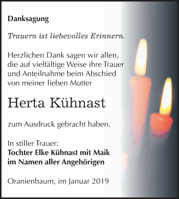 Traueranzeige von Herta Kühnast von WVG - Wochenspiegel Wittenberg