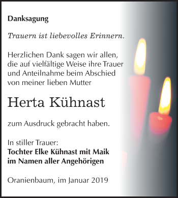 Traueranzeige von Herta Kühnast von Mitteldeutsche Zeitung