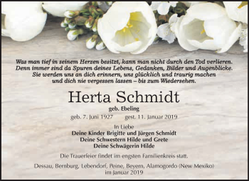 Traueranzeige von Herta Schmidt von WVG - Wochenspiegel Dessau / Köthen