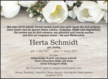 Traueranzeige von Herta Schmidt von Mitteldeutsche Zeitung Dessau-Roßlau