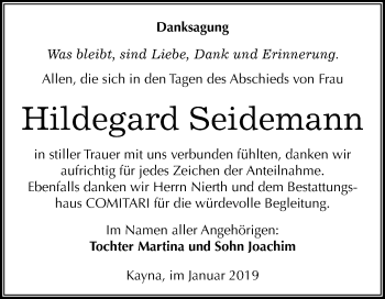 Traueranzeige von Hildegard Seidemann von Mitteldeutsche Zeitung