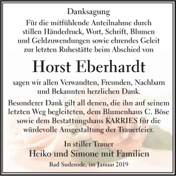 Traueranzeige von Horst Eberhardt von WVG - Wochenspiegel Quedlinburg