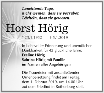 Traueranzeige von Horst Hörig von Mitteldeutsche Zeitung Halle/Saalkreis