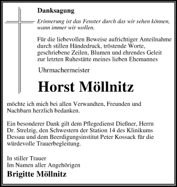 Traueranzeige von Horst Möllnitz von WVG - Wochenspiegel Dessau / Köthen