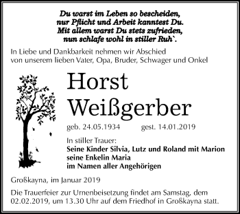 Traueranzeige von Horst Weißgerber von Mitteldeutsche Zeitung Merseburg/Querfurt