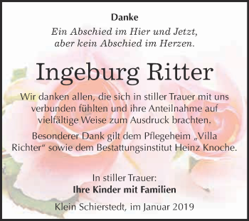 Traueranzeige von Ingeburg Ritter von Super Sonntag Aschersleben