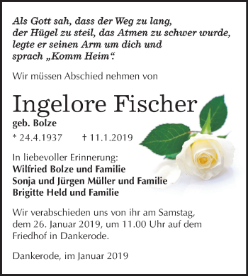 Traueranzeige von Ingelore Fischer von Mitteldeutsche Zeitung