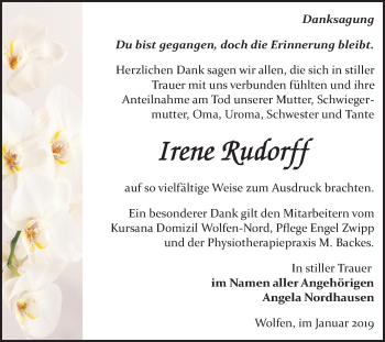 Traueranzeige von Irene Rudorff von Mitteldeutsche Zeitung Bitterfeld