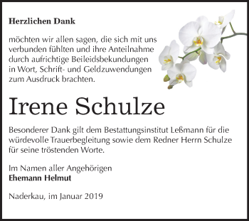 Traueranzeige von Irene Schulze von Mitteldeutsche Zeitung