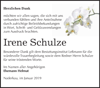 Traueranzeige von Irene Schulze von WVG - Wochenspiegel Wittenberg