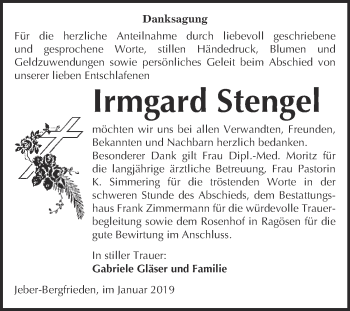 Traueranzeige von Irmgard Stengel von WVG - Wochenspiegel Dessau / Köthen