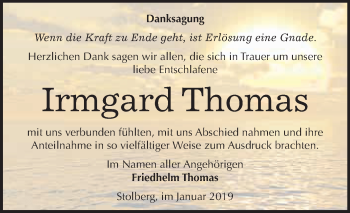 Traueranzeige von Irmgard Thomas von Super Sonntag SGH Mansf. Land