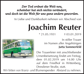 Traueranzeige von Joachim Reuter von Mitteldeutsche Zeitung