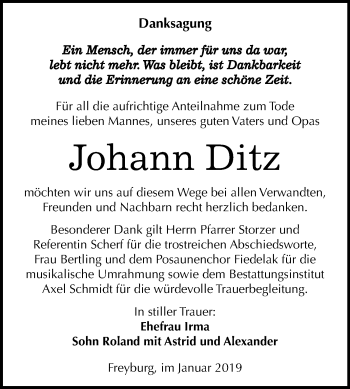 Traueranzeige von Johann Ditz von Mitteldeutsche Zeitung