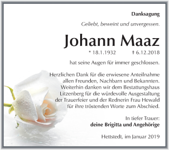 Traueranzeige von Johann Maaz von Mitteldeutsche Zeitung