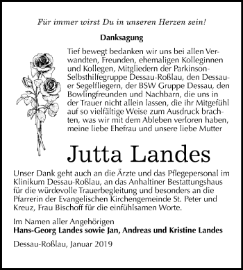 Traueranzeige von Jutta Landes von Mitteldeutsche Zeitung Dessau-Roßlau