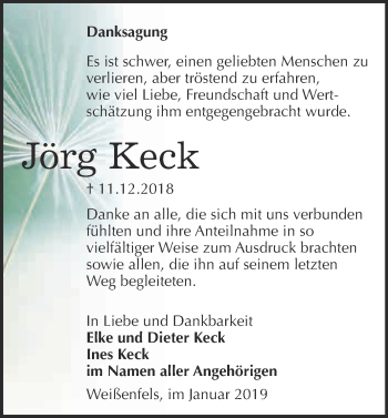Traueranzeige von Jörg Keck von WVG - Wochenspiegel NMB / WSF / ZTZ