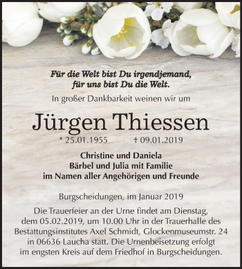 Traueranzeige von Jürgen Thiessen von Mitteldeutsche Zeitung