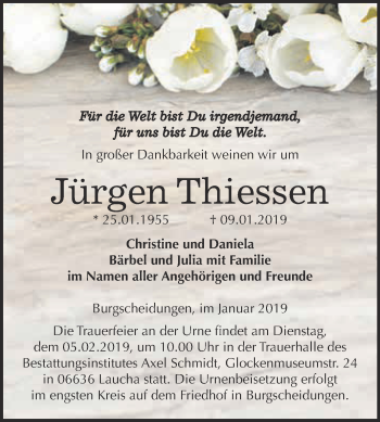 Traueranzeige von Jürgen Thiessen von WVG - Wochenspiegel NMB / WSF / ZTZ