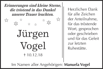 Traueranzeige von Jürgen Vogel von WVG - Wochenspiegel Bitterfeld