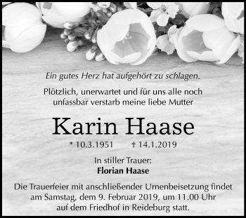 Traueranzeige von Karin Haase von Mitteldeutsche Zeitung Halle/Saalkreis
