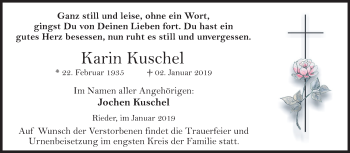 Traueranzeige von Karin Kuschel von Mitteldeutsche Zeitung Quedlinburg