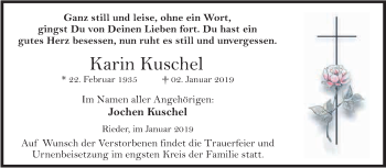 Traueranzeige von Karin Kuschel von WVG - Wochenspiegel Quedlinburg