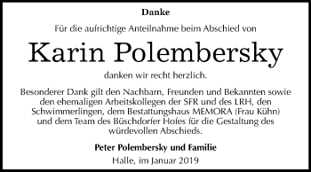 Traueranzeige von Karin Polembersky von Mitteldeutsche Zeitung Halle/Saalkreis