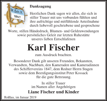 Traueranzeige von Karl Fischer von Mitteldeutsche Zeitung Dessau-Roßlau