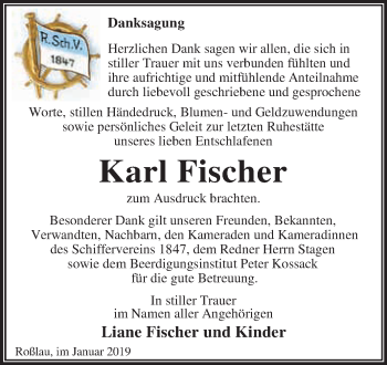 Traueranzeige von Karl Fischer von WVG - Wochenspiegel Dessau / Köthen