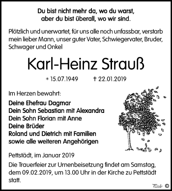 Traueranzeige von Karl-Heinz Strauß von Mitteldeutsche Zeitung Weißenfels