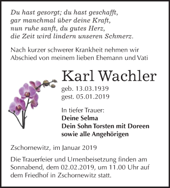 Traueranzeige von Karl Wachler von Mitteldeutsche Zeitung