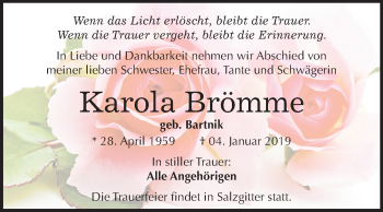 Traueranzeige von Karola Brömme von Mitteldeutsche Zeitung Quedlinburg