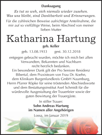Traueranzeige von Katharina Hartung von WVG - Wochenspiegel NMB / WSF / ZTZ