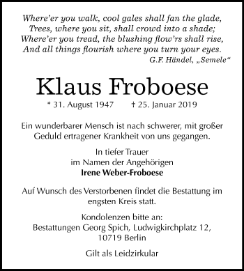 Traueranzeige von Klaus Froboese von Mitteldeutsche Zeitung Halle/Saalkreis