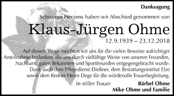 Traueranzeige von Klaus-Jürgen Ohme von Mitteldeutsche Zeitung Dessau-Roßlau