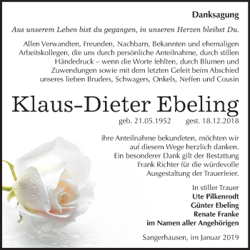 Traueranzeige von Klaus Dieter Ebeling von Mitteldeutsche Zeitung